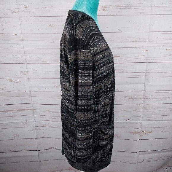 Miss Me Long Cardigan Womens M Pockets Button Up Long Sleeve Black Gray Expands - Picture 5 of 12
